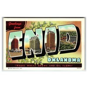 Vintage Greetings From Enid Oklahoma Large Letter Linen Postcard by Curt Teich